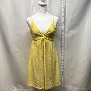 Wild Fable Lemon Yellow Stretchy Eyelet Mini Dress Tie Front